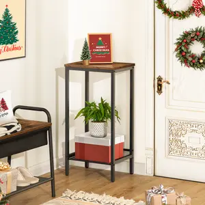 HOOBRO Industrial End Telephone Table with Adjustable Mesh Shelves, Tall Side Table, Small Entryway Table, Laptop Table for Office, Hallway, Living Room, Rustic Brown and Black #SummerVibes