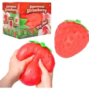 Toymendos Squeeze Strawberry Fidget Toy, 5-Inch Soft Stress Ball for Adults and Kids Aged 3+, Safe Non-Toxic Material, Sensory Game