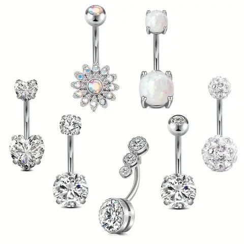 14G Belly Button Ring 7PCs/set Belly Button Piercing Stainless Steel Belly Rings