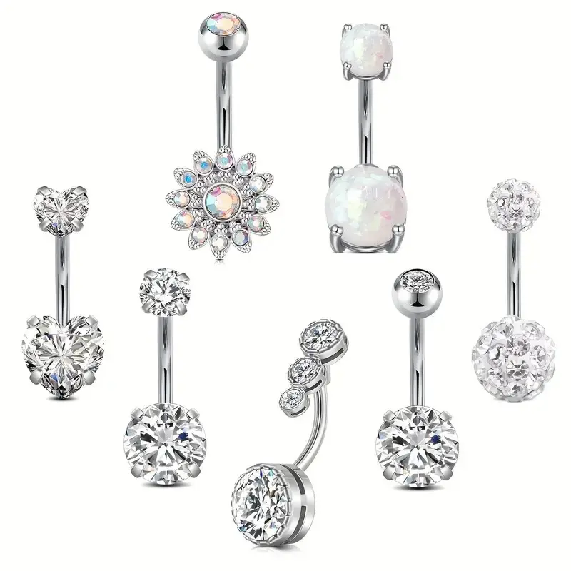14G Belly Button Ring 7PCs/set Belly Button Piercing Stainless Steel Belly Rings