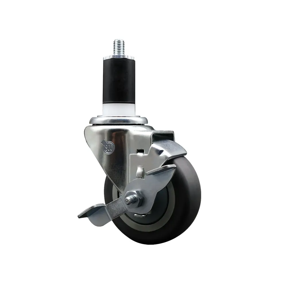 212 MAIN Heavy Duty Swivel Caster Wheels, SCC-EX20S3514-TPRB-TLB-112 Model, Thermoplastic Rubber Expanding Stem, 3.5 in. Gray Furniture Moving Wheel, 1.5 in. Stem Top Locking Brake, Swivel Wheels