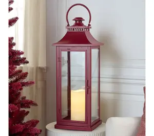 QVC 27" Oversized Glass Panel Flameless Lantern, Home Decor Candle Holder
