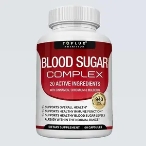 Blood Sugar Complex Supplement - Natural 20 Herbs and Vitamins with Cinnamon Non-GMO Vegan, for Men Women, 60 Capsules