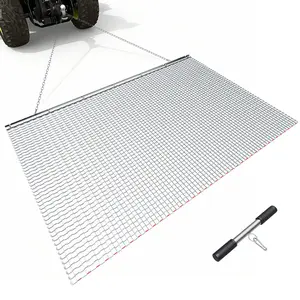 VEVOR Galvanized Steel Mesh Drag Harrow, 6.6x4 ft Folding Durable Drag Mat, High-Efficiency Chain Harrow Rake with Towing Chain, Simple Setup ATV/UTV/Tractor Attachment for Gravel Driveway Ruts, Farm Field Smooth Surfaces Leveling