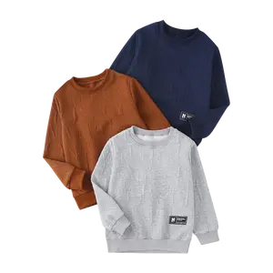 3-piece boy autumn and winter round neck solid color long sleeve shirt boy casual Joker pullover sweatshirt
