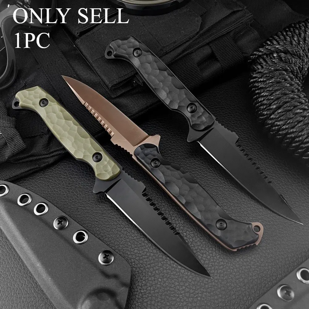 New High Hardness Fixed Blade Knife with Sheath 7Cr13Mov Blade Nylon Fiber Handle Jungle Outdoor Knife Camping Survival Knife Stainless Steel Knives, Survival Gear, Survival Equipment, Survival Tools, Outdoor Survival Supplies