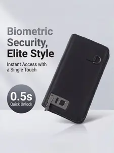 Men's Leather Fingerprint Lock Wallet, Quick Unlock in 0.5 Seconds, Large Capacity Business Travel Handbag, Daily Commute Business Purse