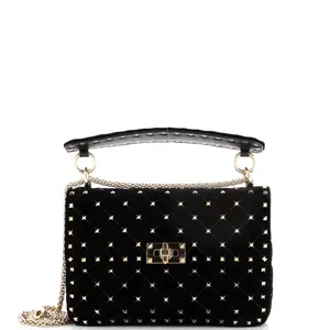 Pre-owned Valentino Suede Shoulder Bags Garavani Rockstud Spike Flap Bag Quilted Medium by Rebag