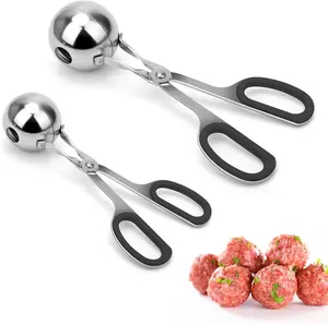 Meatball Maker, AHIER 2PCS None-Stick Meatball Scoop Ball Maker with Detachable Anti-Slip Handles, Stainless Steel Meat Baller Cake Pop Scoop for Kitchen