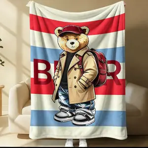 Handsome teddy bear printed pattern blanket, suitable for all seasons, suitable for beds, sofas, cars, room decorations, and gifts, suitable for children or adults