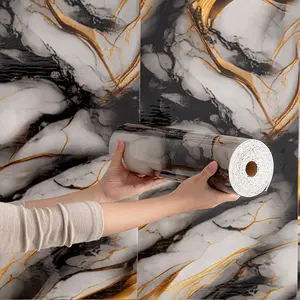 Luxury Real Stone Texture Pet Self-Adhesive Wall Sticker, Thick Waterproof Oilproof, 40cm X 6m Large Coverage, Natural Marble Effect
