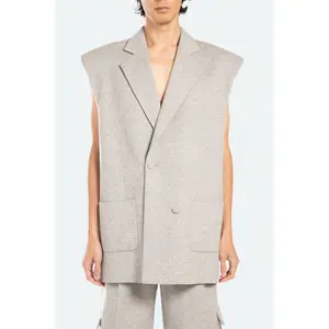 Grey Wool Flannel Sleeveless Blazer