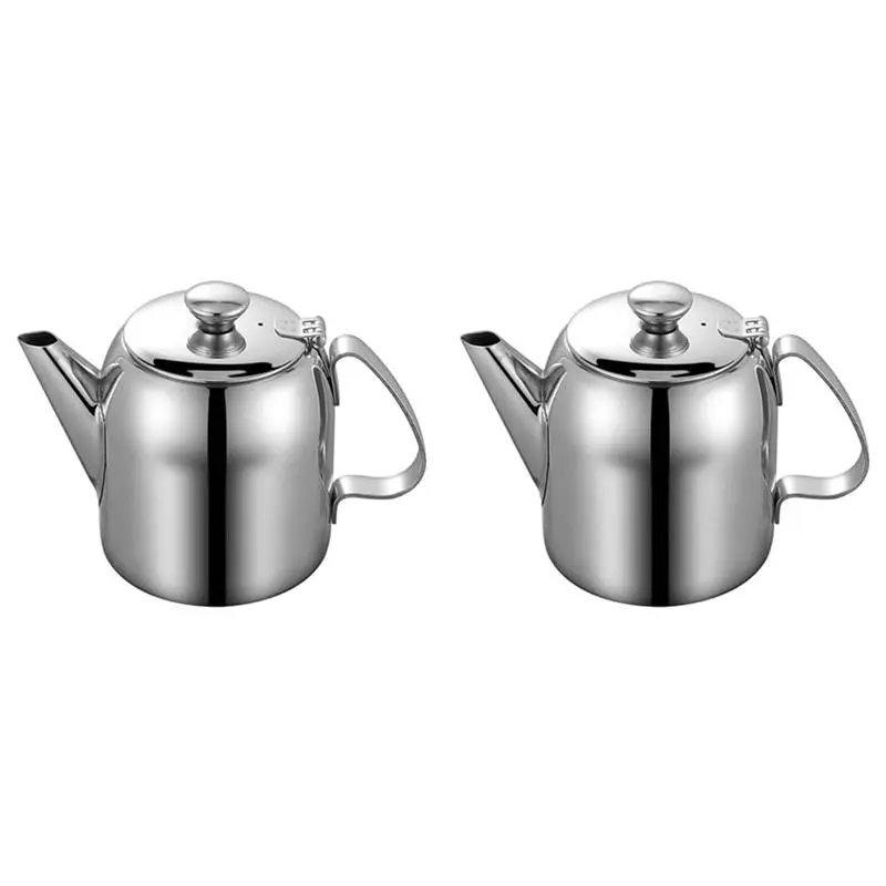 2X 20 Oz Stainless Steel Tea Kettle, Spill-Proof Metal Teapot with Short Straight Spout, Lid, Beverage Pour Cold Water Jug for Outdoor Cycling Leisure