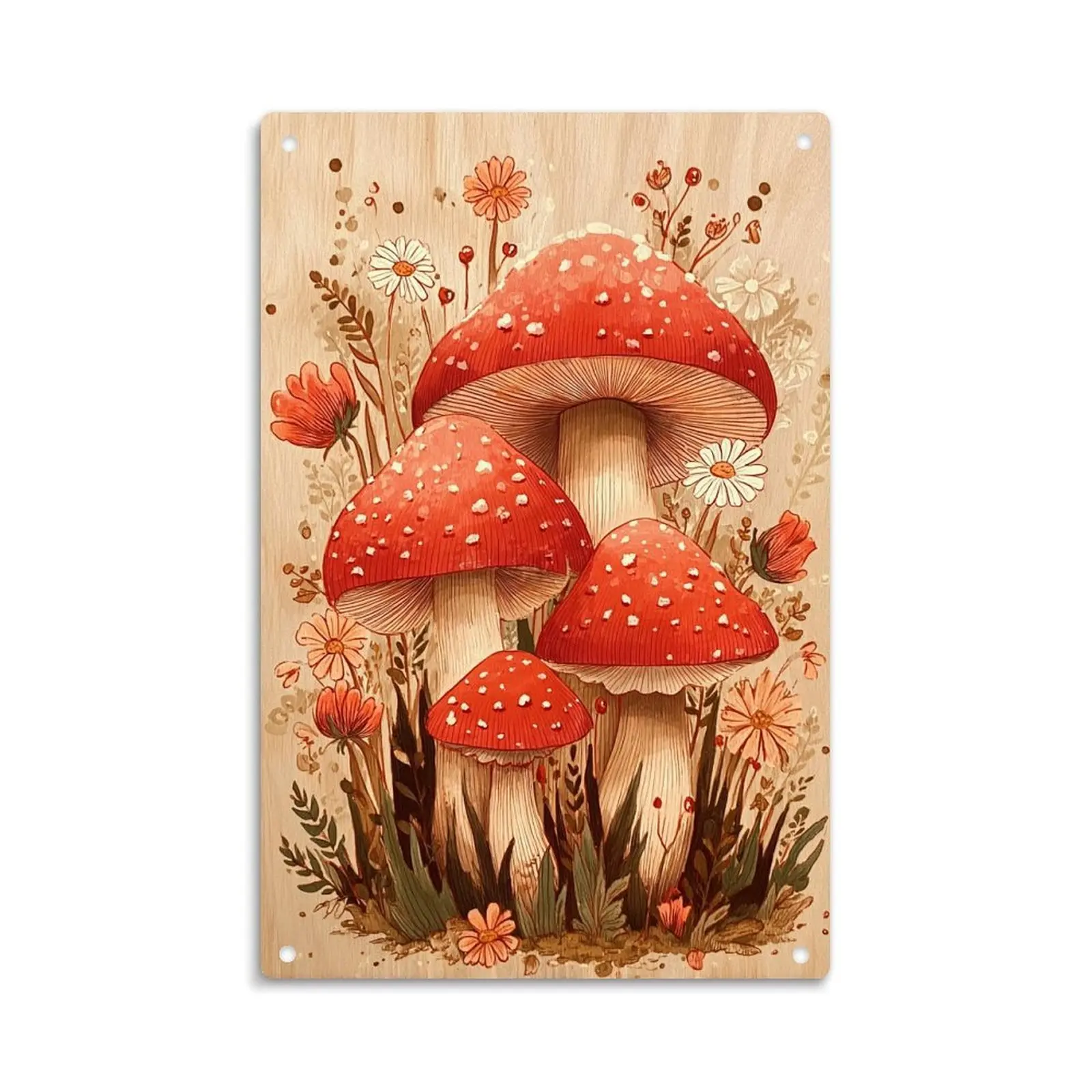 Bohemian Mushroom Meadow Floral Vintage Botanical Metal Sign Print Aesthetic Room Decoration for Home Bedroom Kitchen Bar Dorm Bathroom Wall Decor 8 X 12 Inch