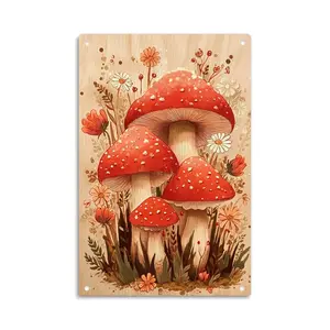 Bohemian Mushroom Meadow Floral Vintage Botanical Metal Sign Print Aesthetic Room Decoration for Home Bedroom Kitchen Bar Dorm Bathroom Wall Decor 8 X 12 Inch