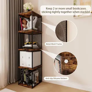 2 Cube Storage Organizer, Small Bookshelves, DIY Variable Stackable Wooden & Metal Cubes Shelves for Desktop, Bedroom, Living Room
