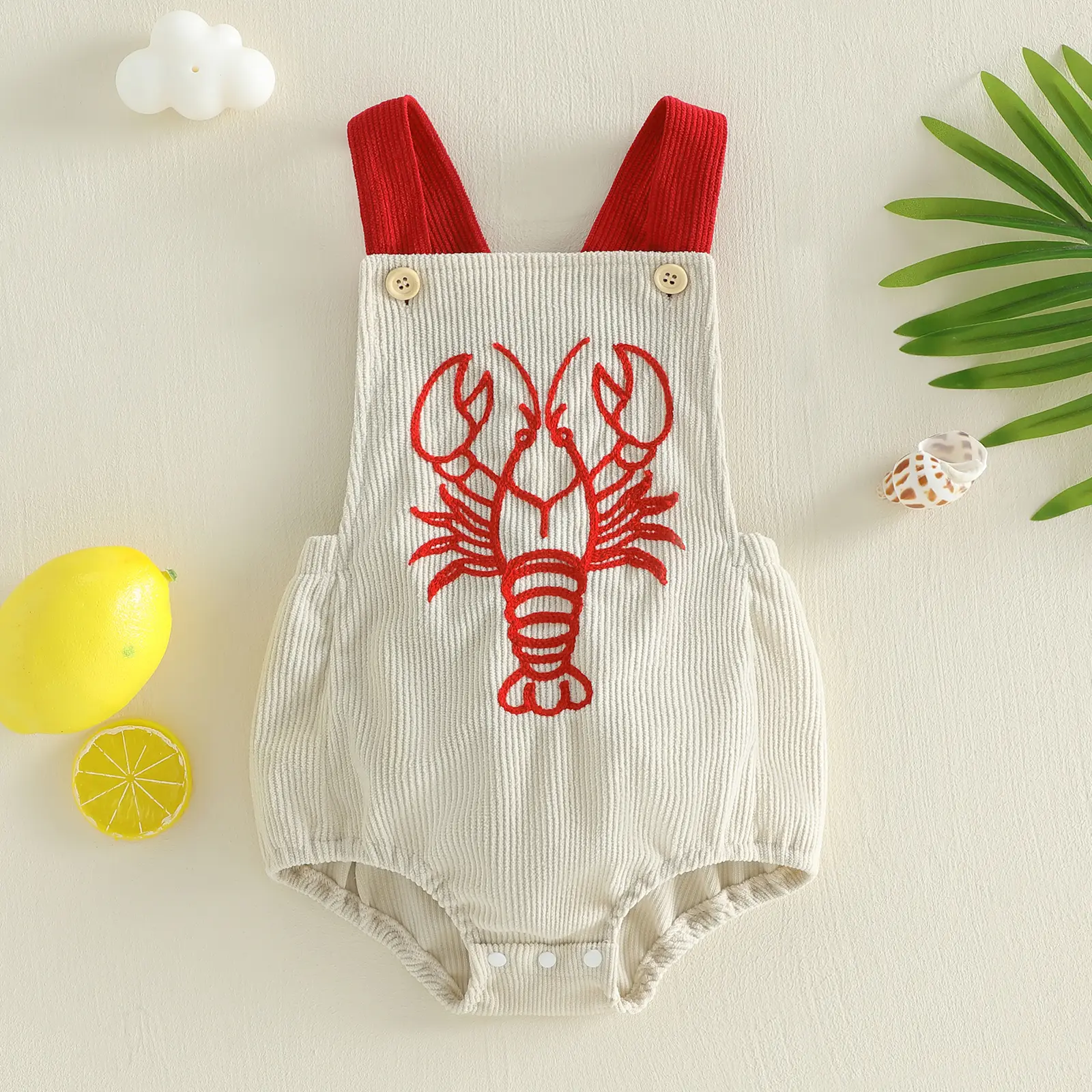 Meihuida Newborn Baby Boy Girl Summer Outfit Lobster Bodysuit Overalls Romper Sleeveless Crayfish Summer Clothes