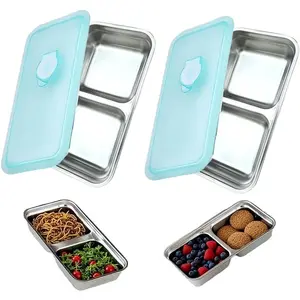 2Pcs Reusable Stainless Steel Food Storage Containers with Lids, Dishwasher Safe Grab & Go Snack Containers for Travel & Outdoor Camping