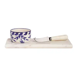 Marble Board & Blue Floral Tidbit Set