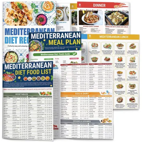 3 Count Mediterranean Diet Food List, Meal Plan Stick, Foods to Limit, Lunch & Breakfast Recipes, Healthy Living Cookbook, Cooking, Dinners