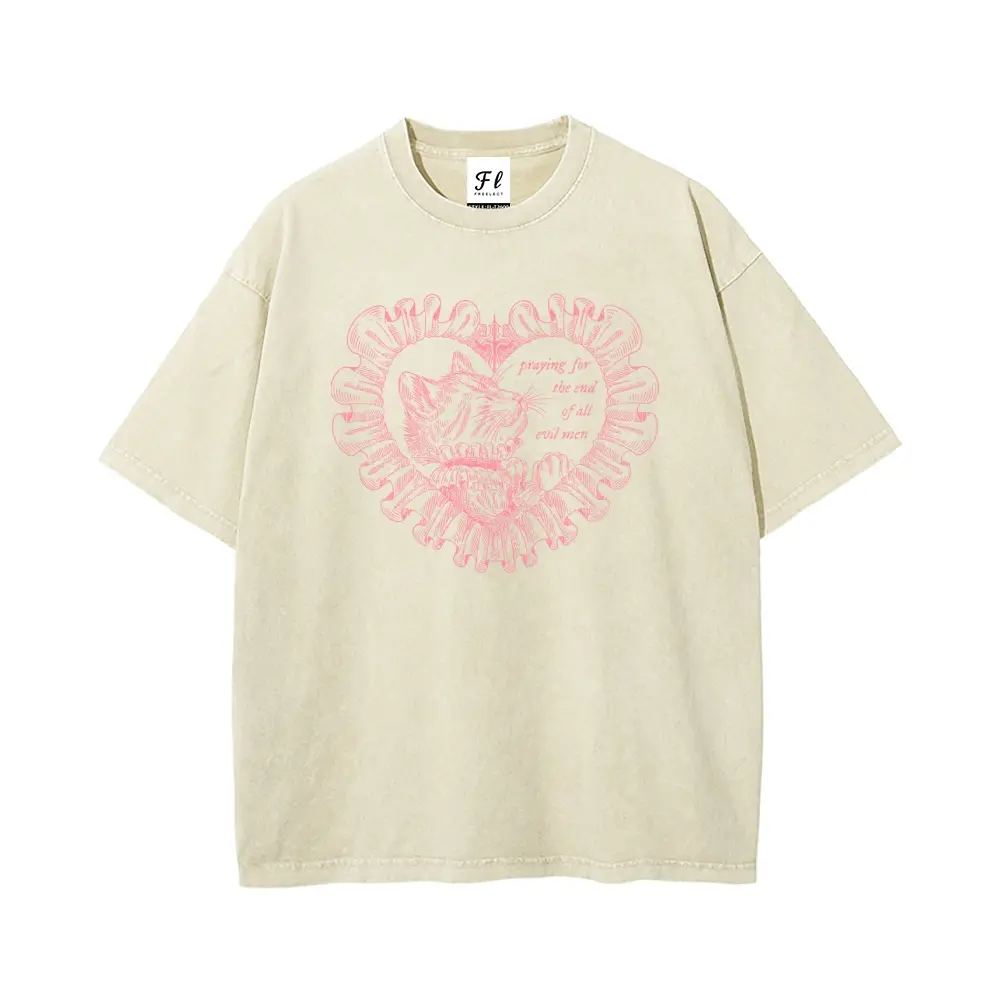 Women's Graphic Oversized Tee - "Praying for the End of All Evil Men" Print, Unisex Batik Cotton, Super Soft Pre-Shrunk, Medium Length, All Seasons, Machine Wash Streetwear Top, Graphic T Shirts