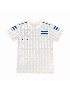 Men's Honduras Flag Print Soccer Jersey, Blue Geometric Pattern, Sporty Loose-Fit T-Shirt, Breathable Fabric, Patriotic Fan Top