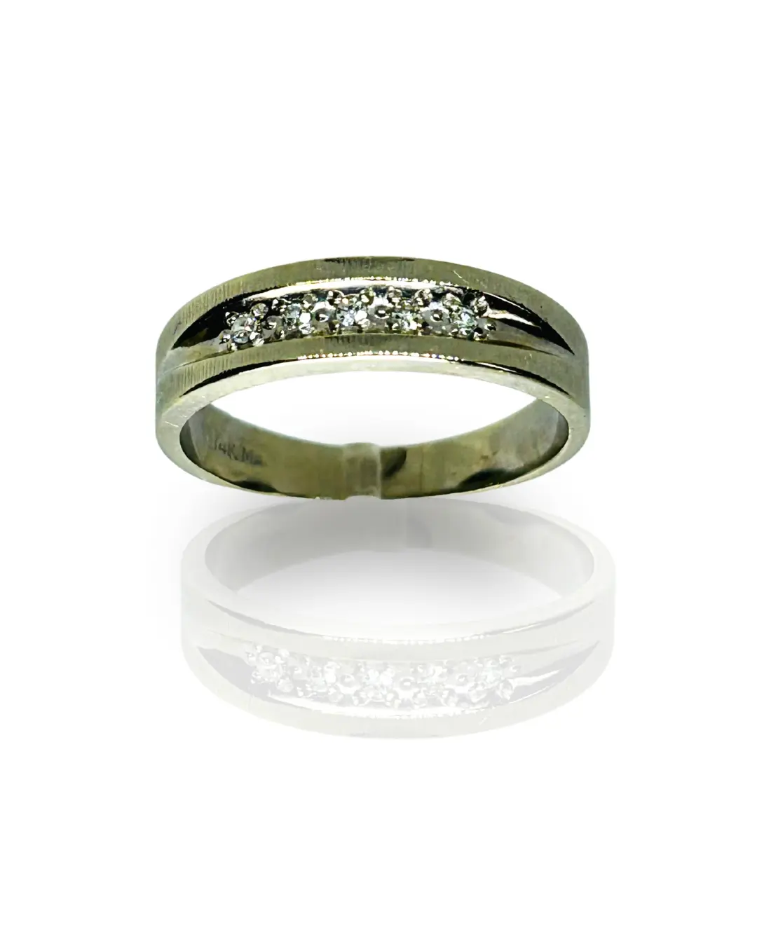 Solid 14k White Gold 5 Diamond Channel Ring