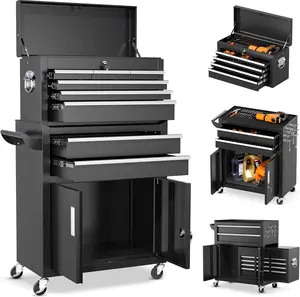 INTERGREAT 8-Drawers Rolling Tool Chest, Assembled Tool Chest with Wheels, Detachable Top Tool Box, Tool Cabinet for Repair Room,Warehouse, Rolling Tool Box with Hooks,Tray Divider,Liners