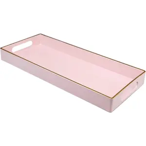 Pink Vanity Tray with Handles, Decorative Desktop Storage Organizer Tray for Bathroom Living Room, 5.9"*13.7"