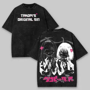 Takopi’s Original Sin Washed T-shirt,  Casual Short Sleeve Shirt, Unisex Acid Washed Lightweight Cotton T-Shirt, Gift For Anime Fan, Anime Lover Fabric Menswear Top Seamless