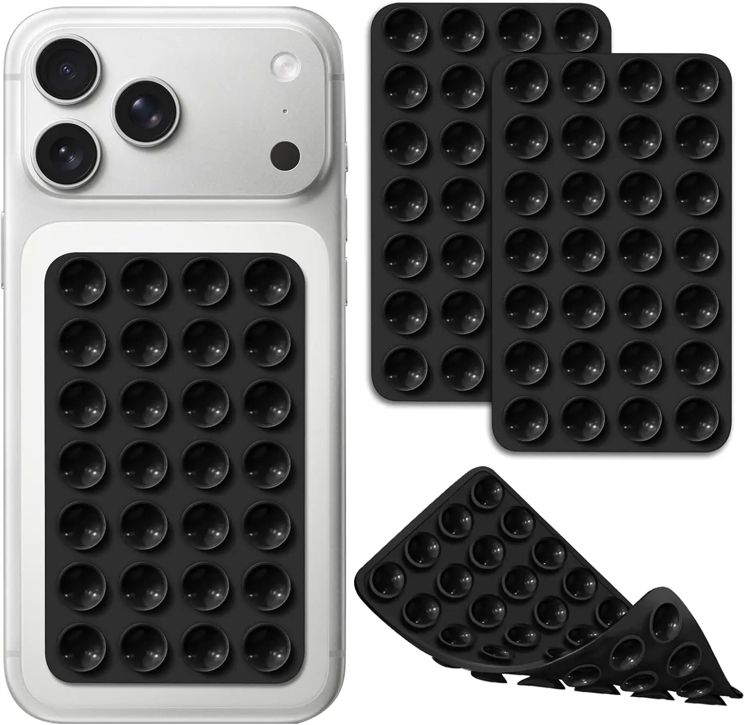 2 Pack Silicone Octo Cup Buddy Mobile Phone Holder - Waterproof TPU Double Suction Sticky Grip, Case Mount Accessory for Selfie, Video - Black