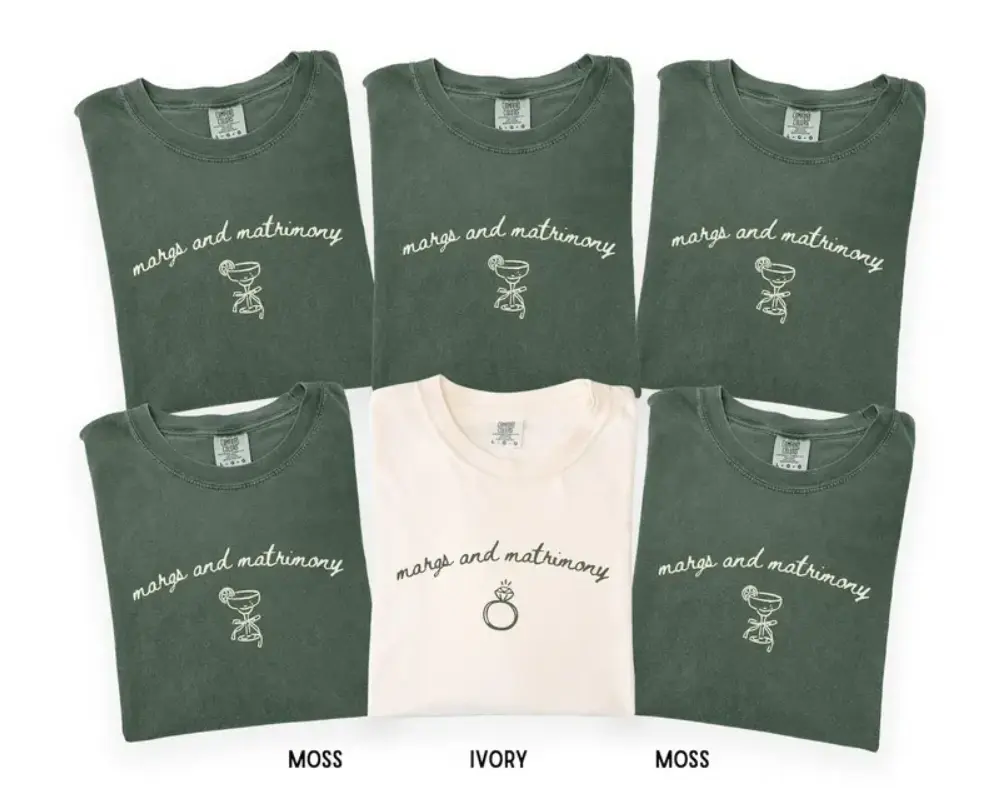 Comfort Colors Custom Margs And Matrimony Bachelorette Shirts, Matching Wedding Shirt, Custom Bridesmaid, Wedding Party Bachelorette Shirt, Trendy Bride Shirt