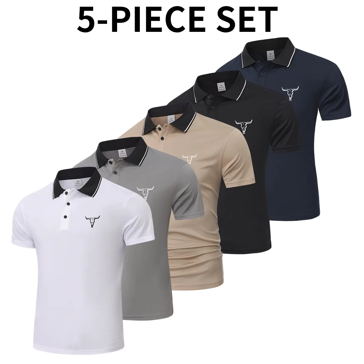 Set of 5 men’s short-sleeve shirts featuring a turn-down collar and printed designs; slim-fit casual athletic tops suitable for business, travel, work, dates, and home wear. A travel essential | Casual style, business gift, sportswear, Father’s Day gift,s