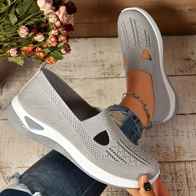 Women's Orthopedic Comfortable Slip-On Sneakers - With Arch Support and Skin-Friendly Foam, Breathable Knit Fabric, Lightweight All-Day Walking Shoes, Non-Slip PVC Sole - Suitable for Nurses, Teachers, Standing and Errands Use,  Footwear Girl