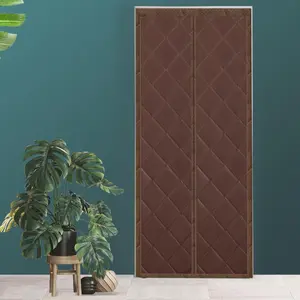 Magnetic Insulation Door Curtain, 1 Count Windproof & Waterproof Door Curtain, Grid Pattern Door Curtain for Home Living Room Bedroom Hotel