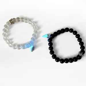 Infinity Glow in the Dark Magnetic Heart Bracelet with Glass Beads - Unisex Friendship Gift for Couples, Best Friend & BFF, Heavy Shackle Design