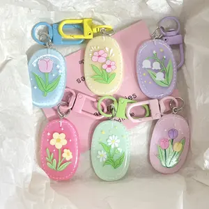 Cartoon Tulip Flower Keychains, 6/24pcs Cute Bag Pendants, Floral Pattern Keychain, Romantic Gifts for Couples & Girlfriends, Fun Accessory Set, Keychain Kawaii