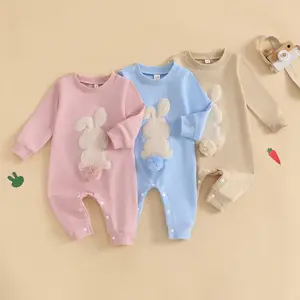 REDWOON My 1st Easter Baby Boy Girl Outfit Embroidery Bunny Rompers Bunny Tail Jumpsuit Unisex Newborn Infant Easter Clothes