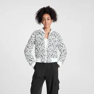 Women's Quilted Bomber Jacket - Wild Fable White Leopard Print M