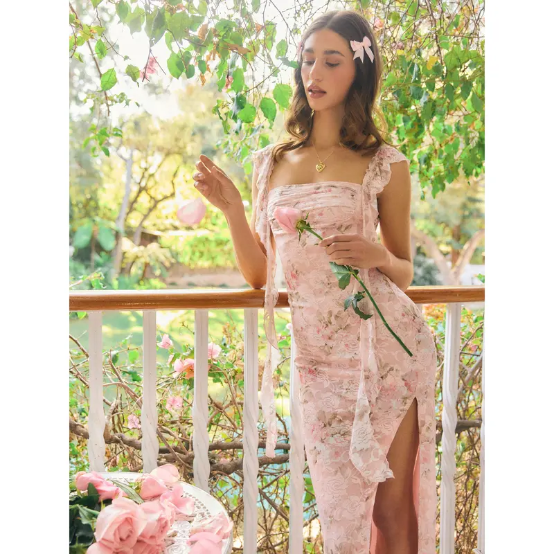chinese dress ladies Women Floral Maxi Dress Spaghetti Straps V Neck Lace Patchwork Flowy  Tiegreen Boho Beach Sundress Long Dresses Blue S at Amazon Women's Clothing  store