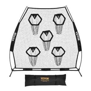 VEVOR 7x 7 ft Football Trainer Throwing Net, Training Throwing Target Practice Net with 5 Target Pockets, Knotless Net Includes Straps and Portable Carry Case, Improve QB Throwing Accuracy, Black