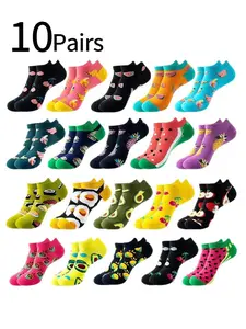 10 Pairs Women's Short Socks, Summer New Thin Fruit Print Low Top Crew Socks, Sweat-Wicking Breathable, Cute Casual Daily Wear