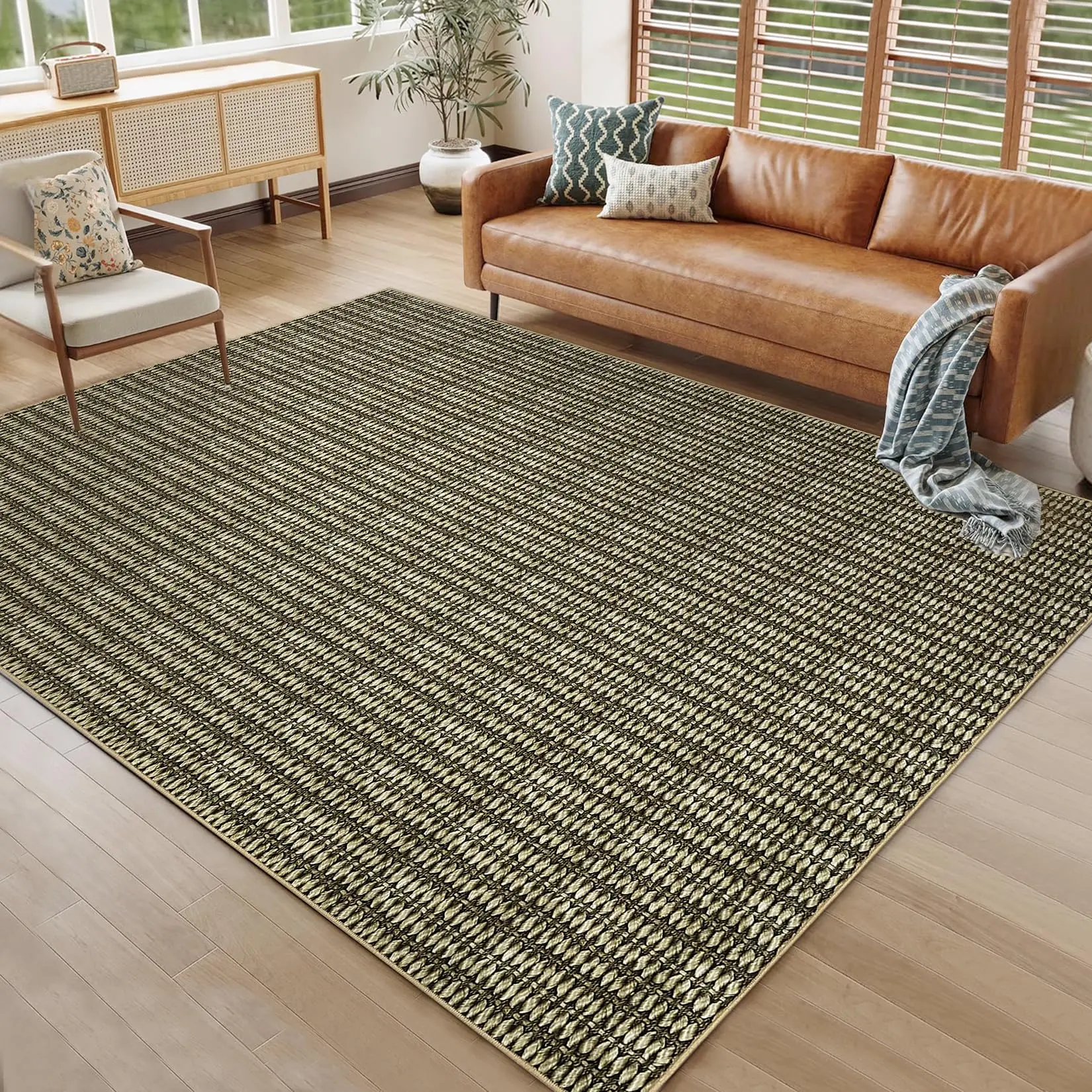 GARVEE Kitchen Modern Large Printed Area Rug Low Pile Stain Resistant Rug,Brown 10x13