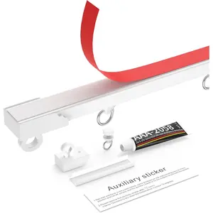 Self Adhesive Curtain Track, No Drill Ceiling Wall Mount Curtain Rail, (2x16 inch/2.66FT) No  Easy Install Curtain Rod for Windows, Shower, Closet, RV, Renter Friendly