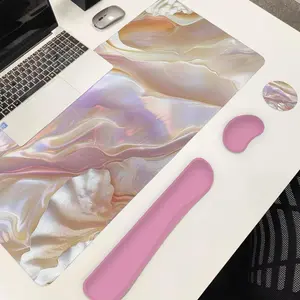 Abstract Marble Pattern Mouse Pad Set, 4 Counts/set Mouse Pad & Keyboard Wrist Rest & Cup Coaster, Ergonomic Wrist Support, Suitable for Home Office Gaming