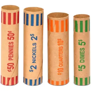 100pcs Assorted Heavy Duty Preformed Coin Wrappers Rolls - Quarters Pennies Nickels and Dimes