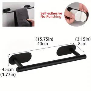 No-Drill Adhesive Towel Bar – Sleek Bathroom Hand Towel Rack (Black)