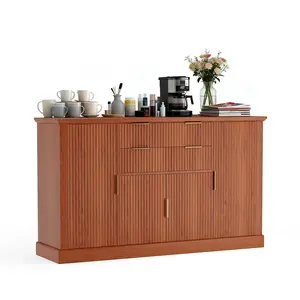 Fluted Buffet Cabinet for Dining Room, 58" Sideboard with 4 Doors & 2 Drawers, Adjustable Shelf Storage Cabinet, Kitchen Console Table with Gold Handles, Coffee Bar & Living Room Credenza