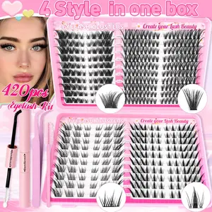 Mixed Style Lash Clusters Kit, Natural Look Eyelash Extensions Kit, Self Grafting Curl Eyelashes, Eye Makeup Enhancement False Eyelashes, Eyelash Lift Kit Cosmetic, Eyelash Extensions Set