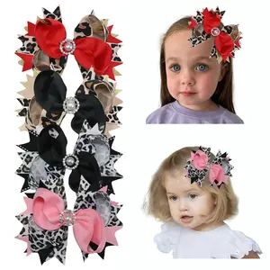 4pcs 5-inch Leopard Print Layered Bow Hair Clips, girls' hair accessories, lively and cute, perfect for little girls, parties, and Valentine's Day gifts.#Summervibes